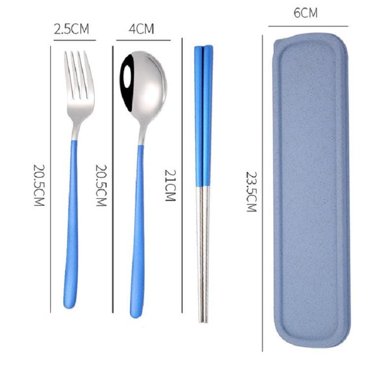 4 PCS / Set Portable Stainless Steel Tableware Creative Set Chopsticks Spoon Fork Gift, Color:Blue