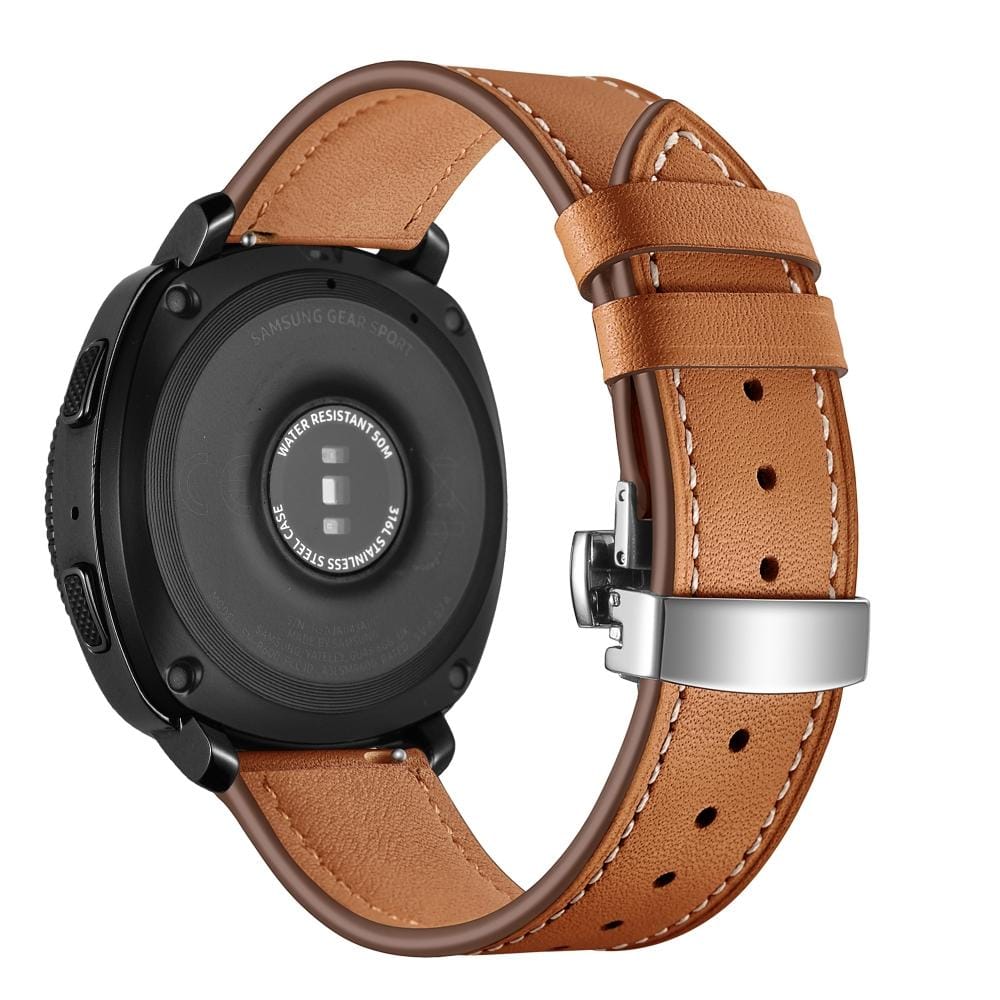 22mm For Huawei Watch GT2e / GT2 46mm Leather Butterfly Buckle Strap Silver Buckle (Brown)