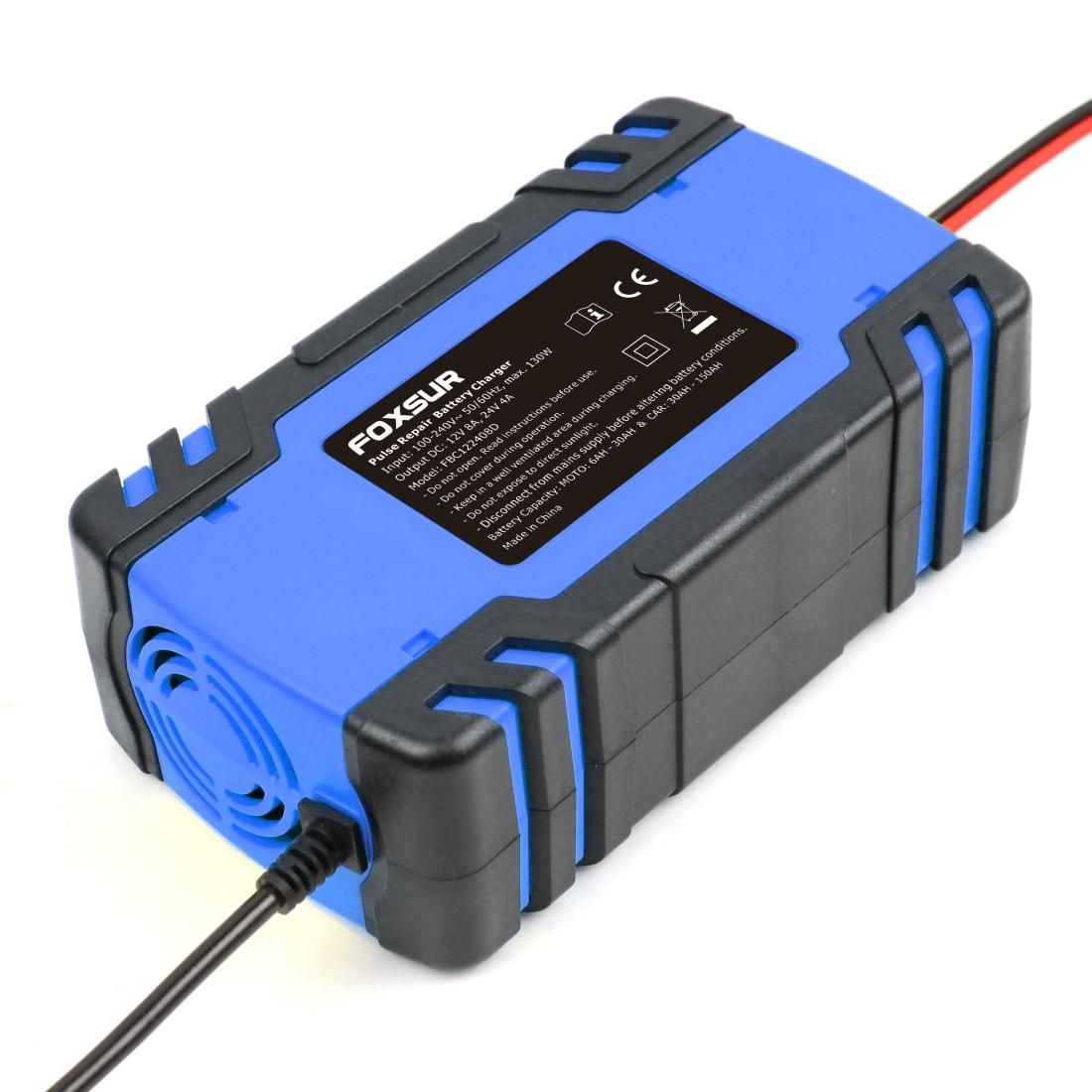 FOXSUR 12V-24V Car Motorcycle Truck Repair Battery Charger AGM Charger, EU Plug