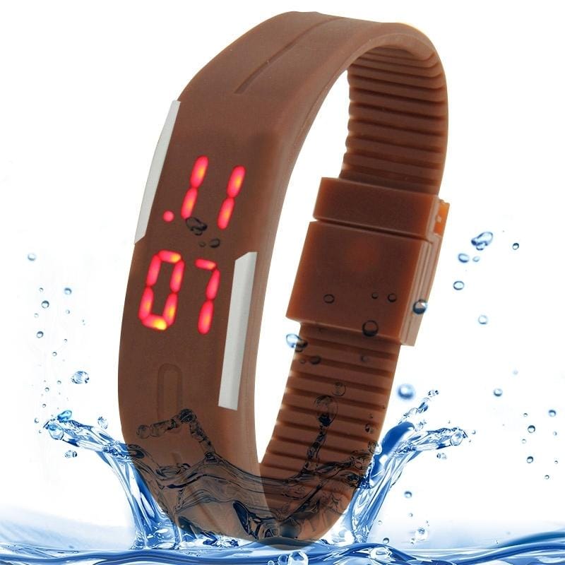 Fashion Waterproof Silicone Bracelet Watch with LED Display (Brown)