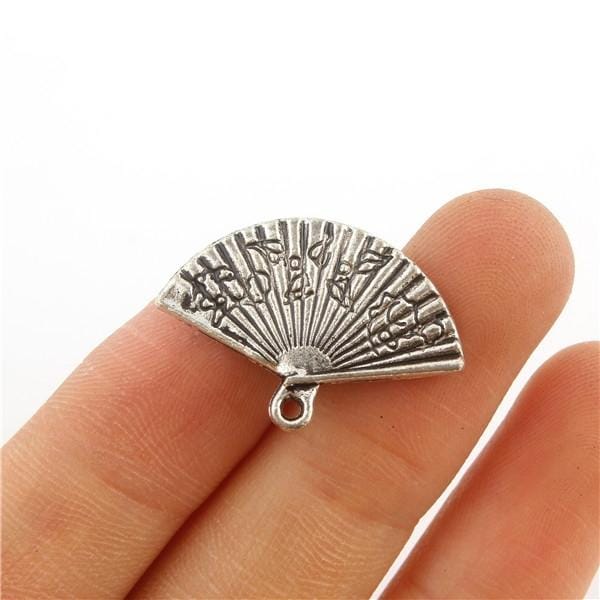 100PCS CHINESE FAN Tibetan Silver 3D Charms Pendants Beads DIY Jewelry Making 13*24mm