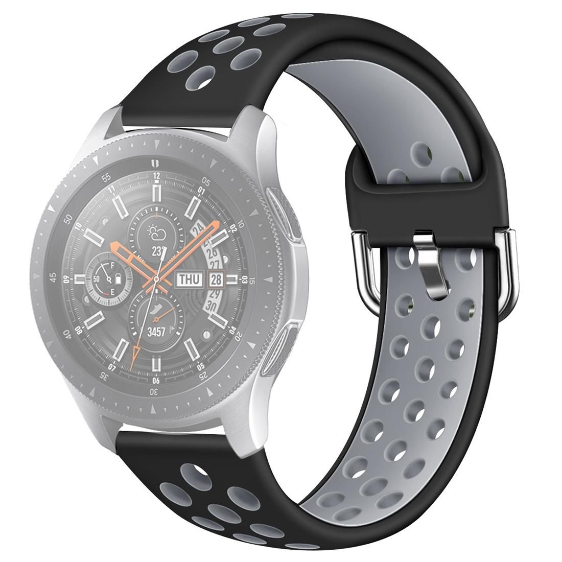 For Galaxy Watch 46 / S3 / Huawei Watch GT 1 / 2 22mm Smart Watch Silicone Double Color Wrist Strap Watchband, Size:L (Black Grey)