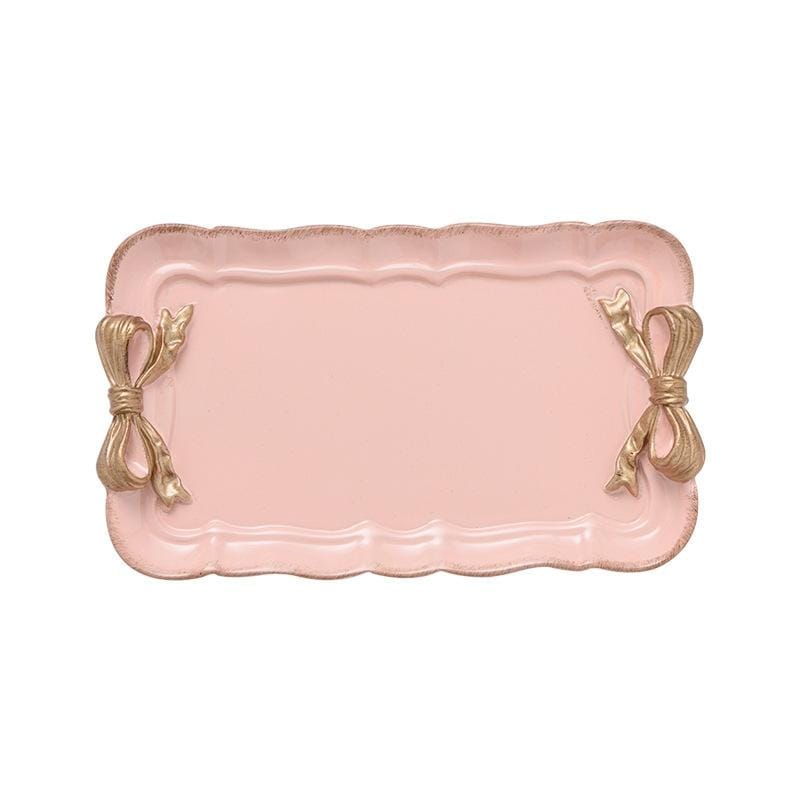 Rectangle Cute Bow Cake Dessert Small Plate Towel Dish Small Jewelry Storage Tray (Pink)