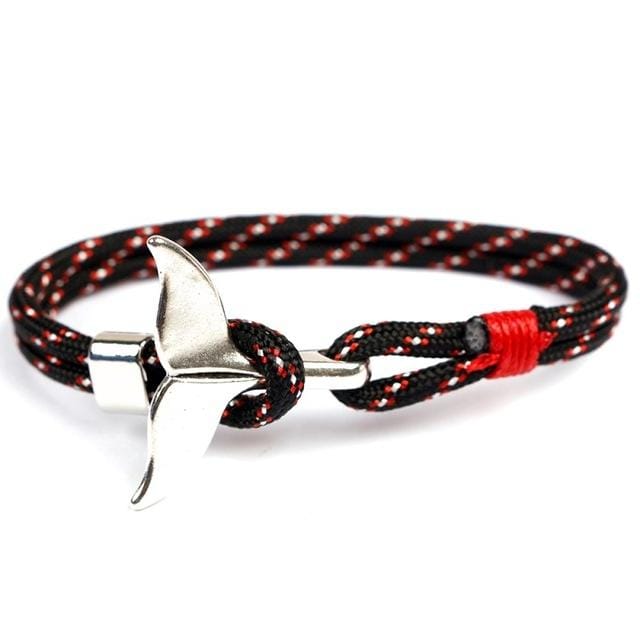 Whale Tail Anchor Charm Nautical Survival Rope Chain Bracelets (Black red)