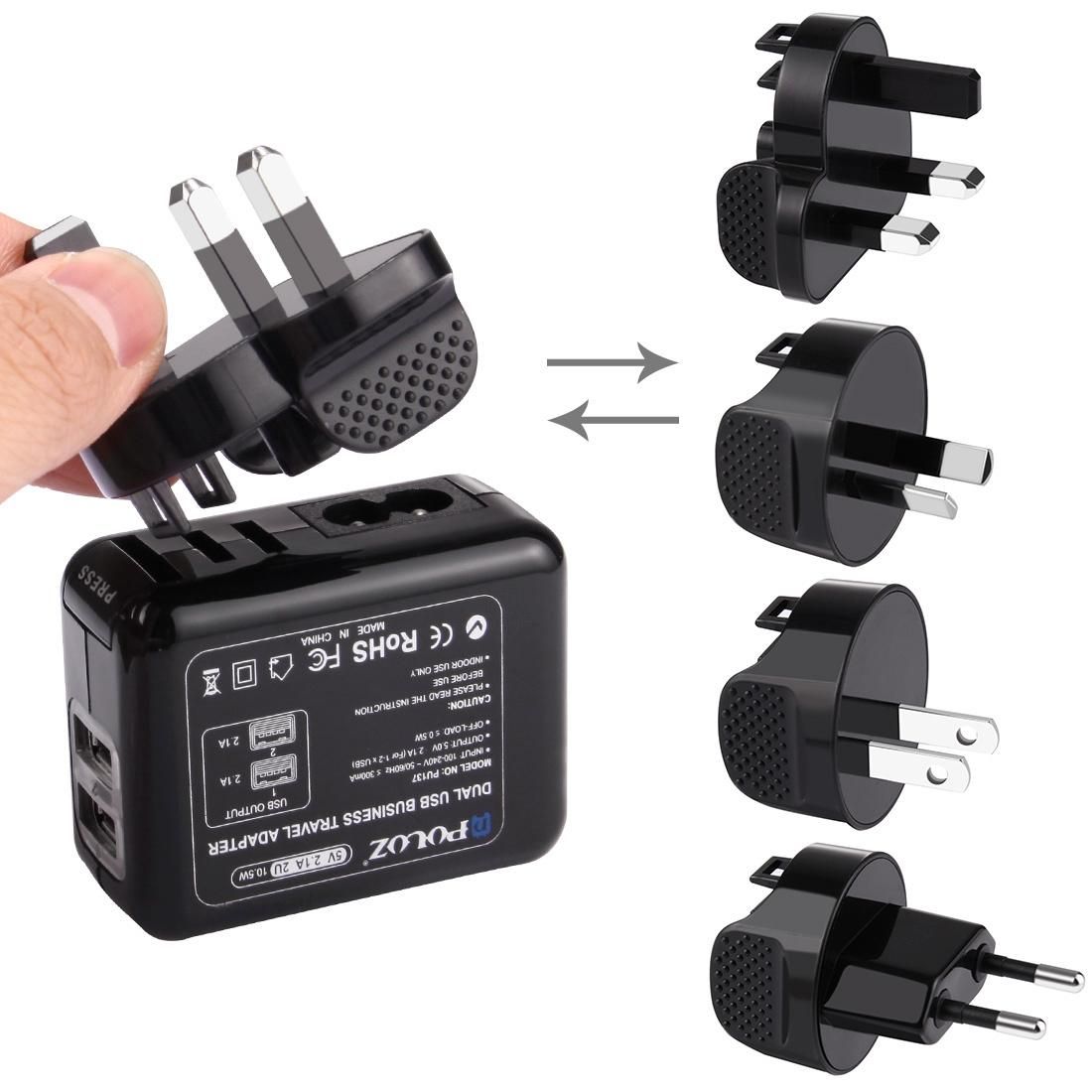 PULUZ 2 Ports USB 5V  Wall Charger Set with Removable International UK + EU + US + AU Plug Travel Power Adapters for GoPro HERO4 Session /4 /3+ /3 /2 /1