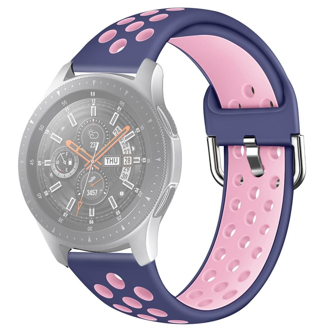 For Galaxy Watch 46 / S3 / Huawei Watch GT 1 / 2 22mm Smart Watch Silicone Double Color Wrist Strap Watchband, Size:L (Blue Pink)