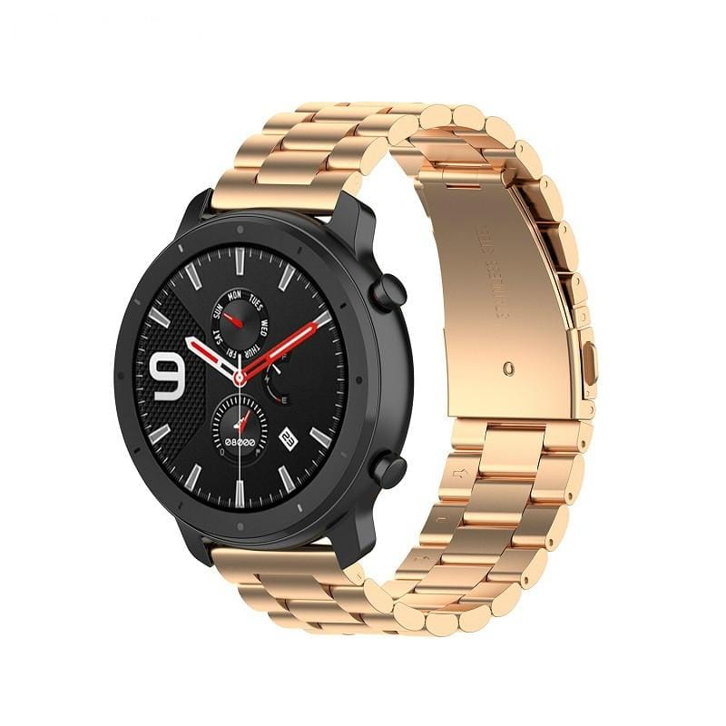 Applicable To Ticwatch Generation / Moto360 Second Generation 460 / Samsung GearS3 / Huawei GT Universal 22mm Stainless Steel Metal Strap Butterfly Buckle Three Beads (rose gold)