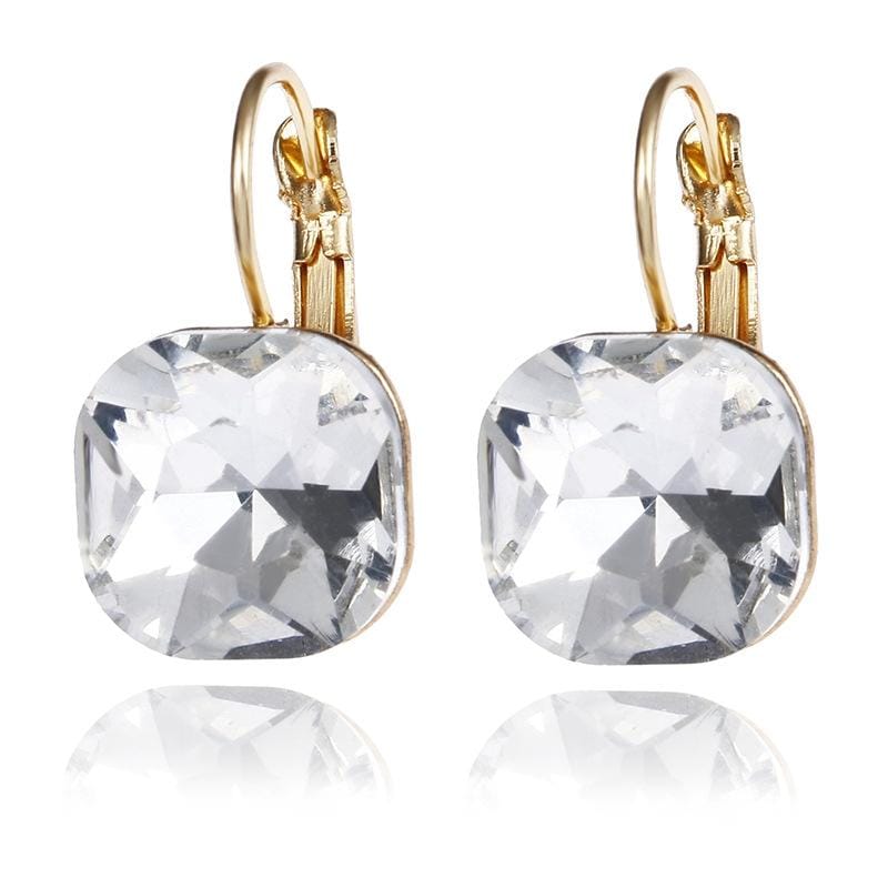 Women Fashion Color Square Stud Earrings Crystal Rhinestone Earring (Green)