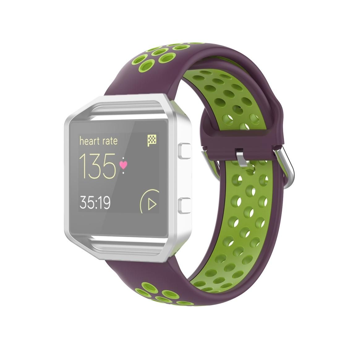 For Fitbit Versa 2 / Versa / Versa Lite / Blaze 23mm Sports Two Colors Silicone Replacement Strap Watchband (Purple Lime)