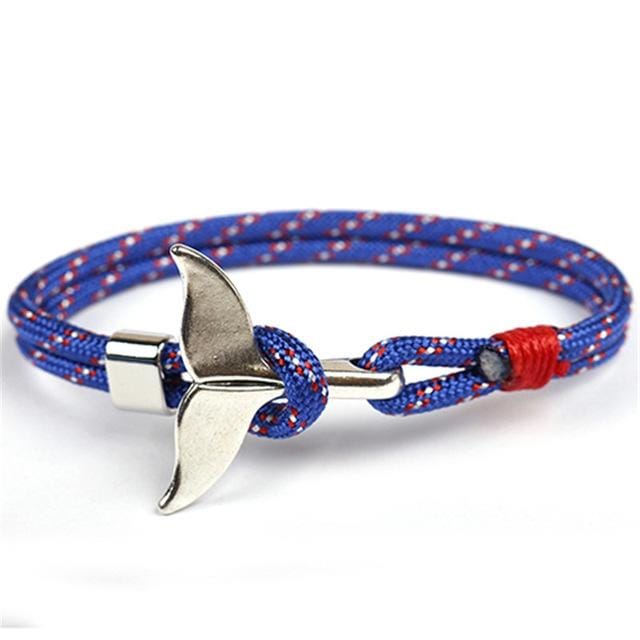 Whale Tail Anchor Charm Nautical Survival Rope Chain Bracelets (Blue)
