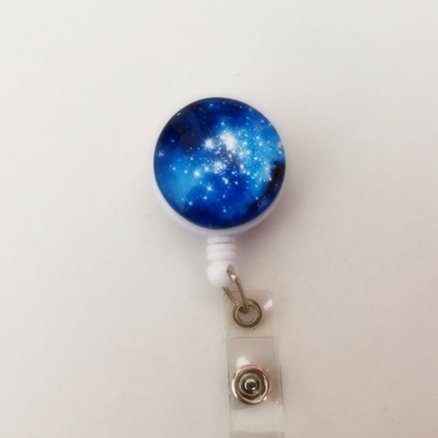 2 PCS Night Starry Sky Marble Crack Puller Retractable Buckle Lanyard Business Key Buckle Card Holder Dark Blue Starry Crocodile Clip