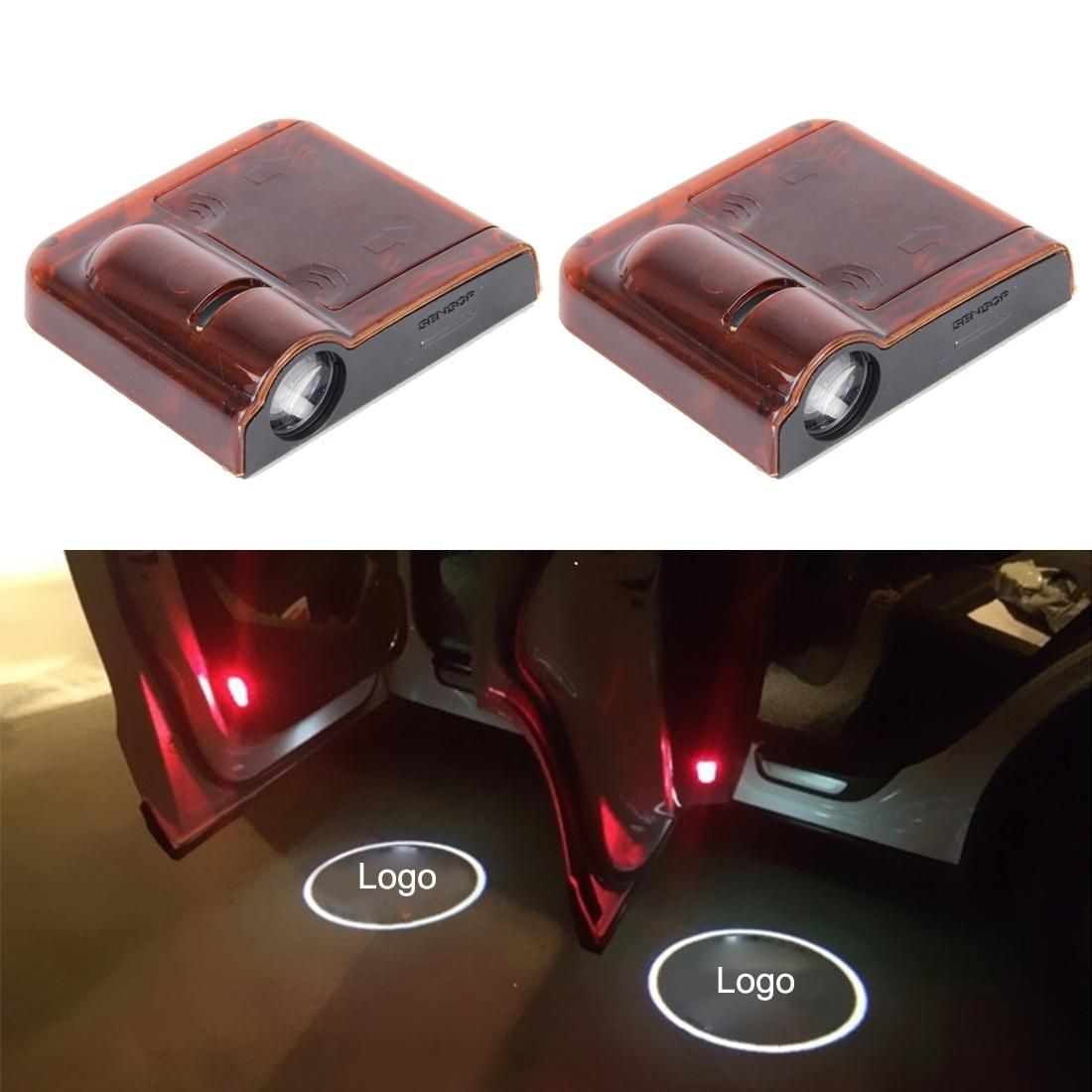 2 PCS LED Ghost Shadow Light, Car Door LED Laser Welcome Decorative Light, Display Logo for Peugeot Car Brand (Red)