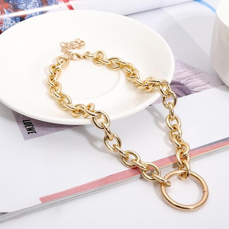 Vintage Punk Metal Circle Simple Necklace Jewelry Sets (Golden Set)