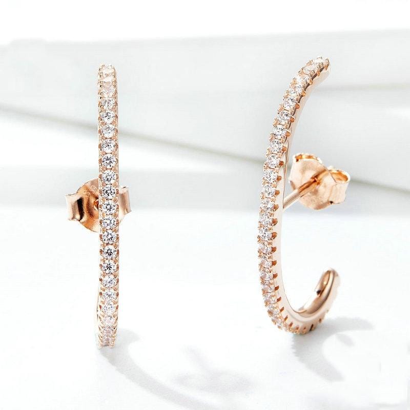 S925 Sterling Silver Arc Rose Gold-plated Zircon Earrings Sterling Silver Hypoallergenic Earrings