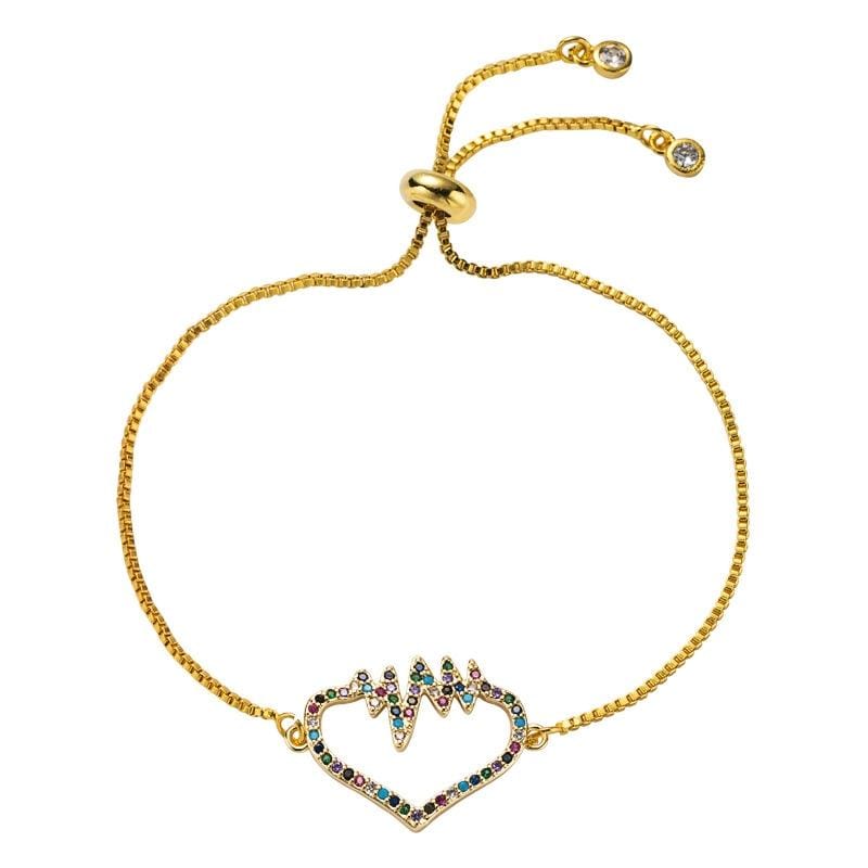 Hollow Heartbeat Heart-shaped Bracelet Female Micro-inlaid Colorful Zircon Pull-out Copper Bracelet