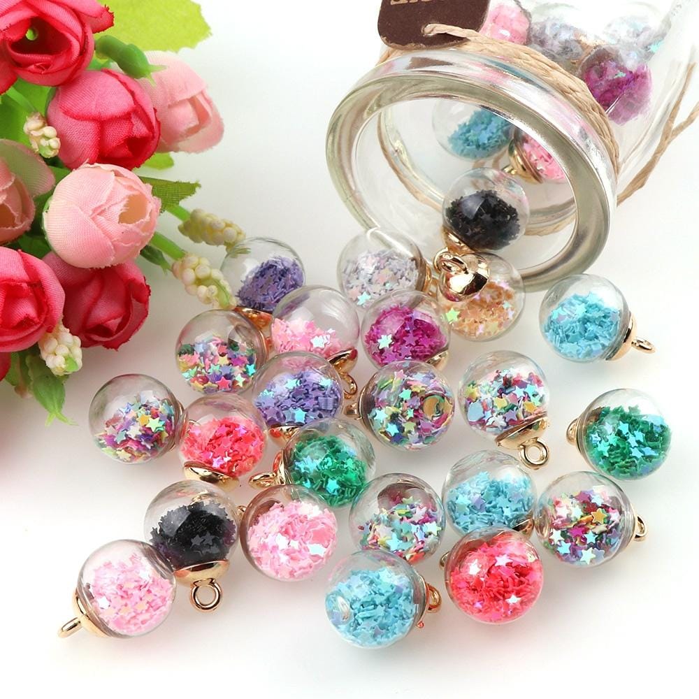50pcs 16mm Colorful Transparent Glass Ball  Star Charms Pendant (PinK)
