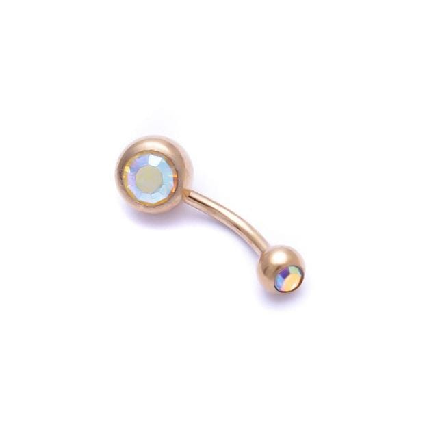 5 PCS Human Perforated Jewelry Electroplated Gold Double-drilled Umbilical Ring Czech Drill Umbilical Nails Thick Rod Earrings Punk Style (AB)