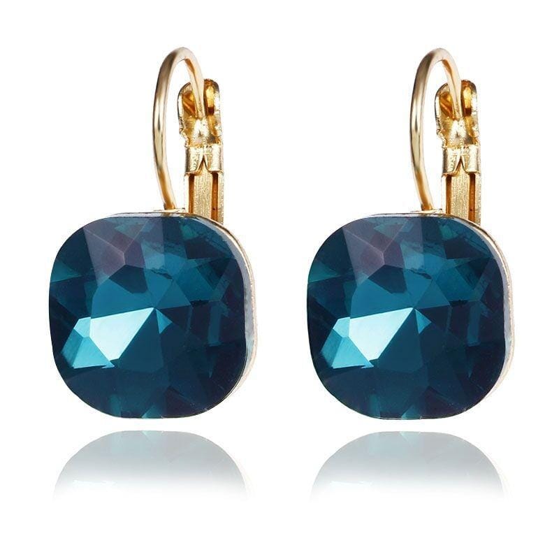 Women Fashion Color Square Stud Earrings Crystal Rhinestone Earring (Green)