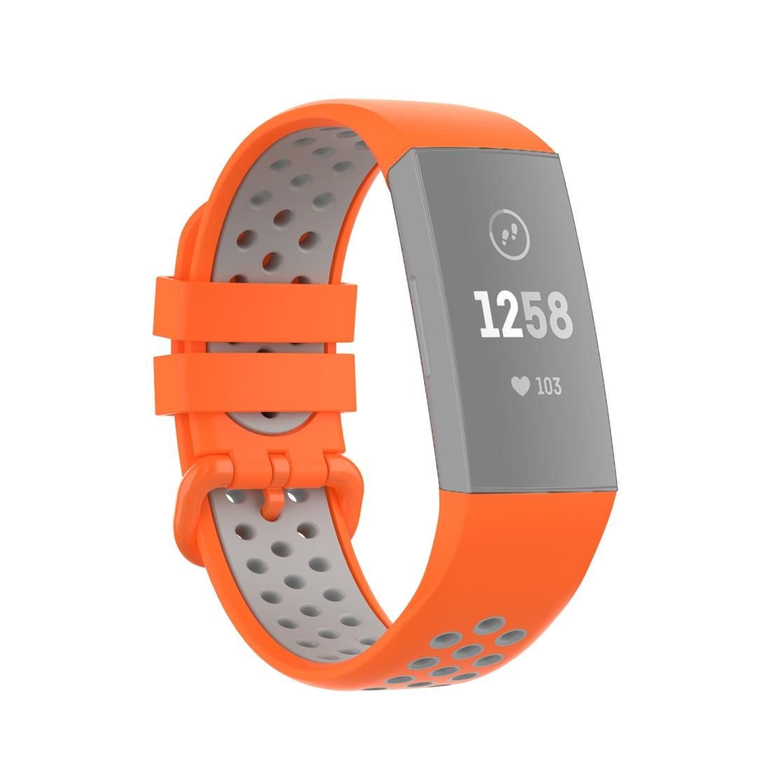 For Fitbit Charge 4 / Charge 3 / Charge 3 SE Watch Button Two Colors Silicone Replacement Strap Watchband (Orange Grey)