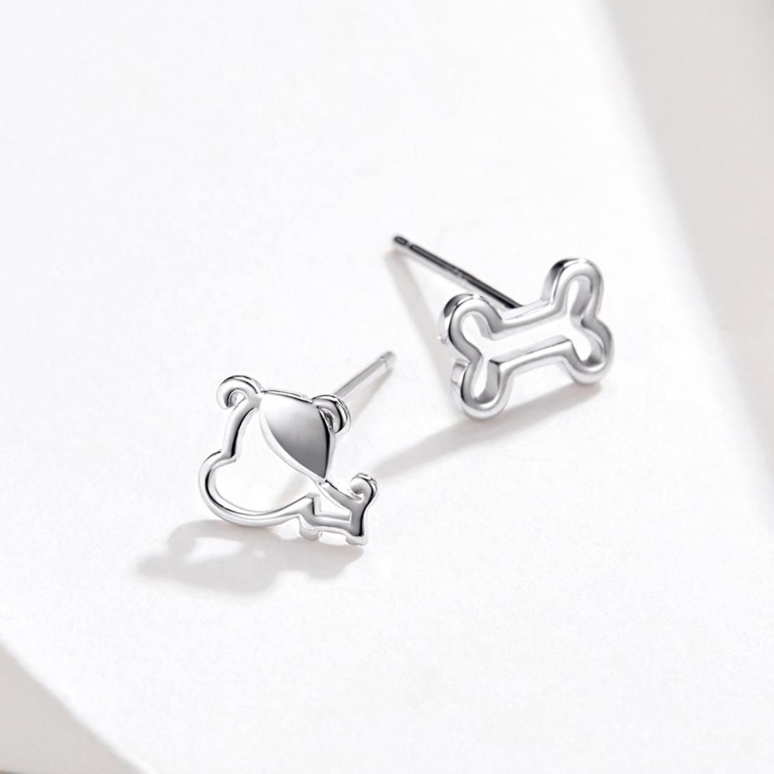 Sterling Silver Hollow Dog Bone Earrings Simple Jewelry
