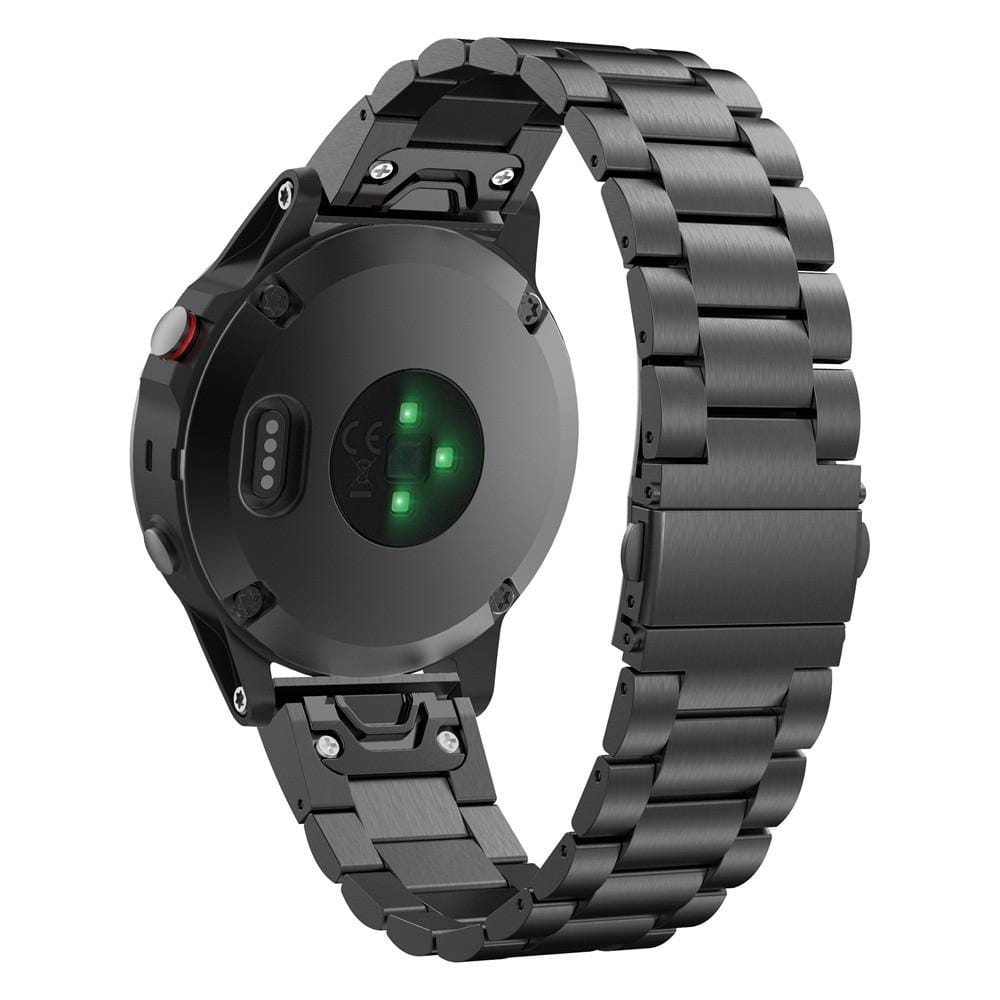 For Garmin Fenix 5 Three-Bead Stainless Steel Metal Watchband, Size:22MM (Black)
