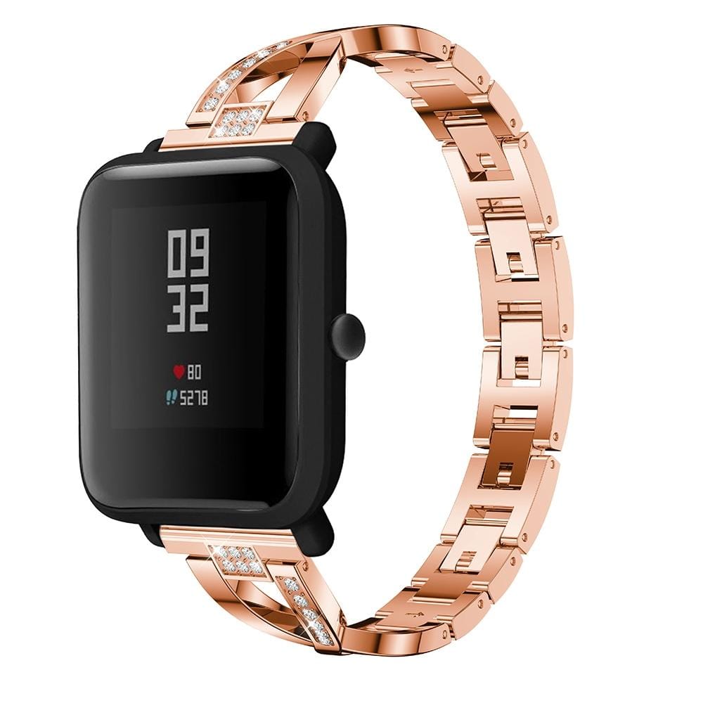 X-shaped Diamond-studded Solid Stainless Steel Wrist Strap Watch Band for Amazfit 20mm (Rose Gold)