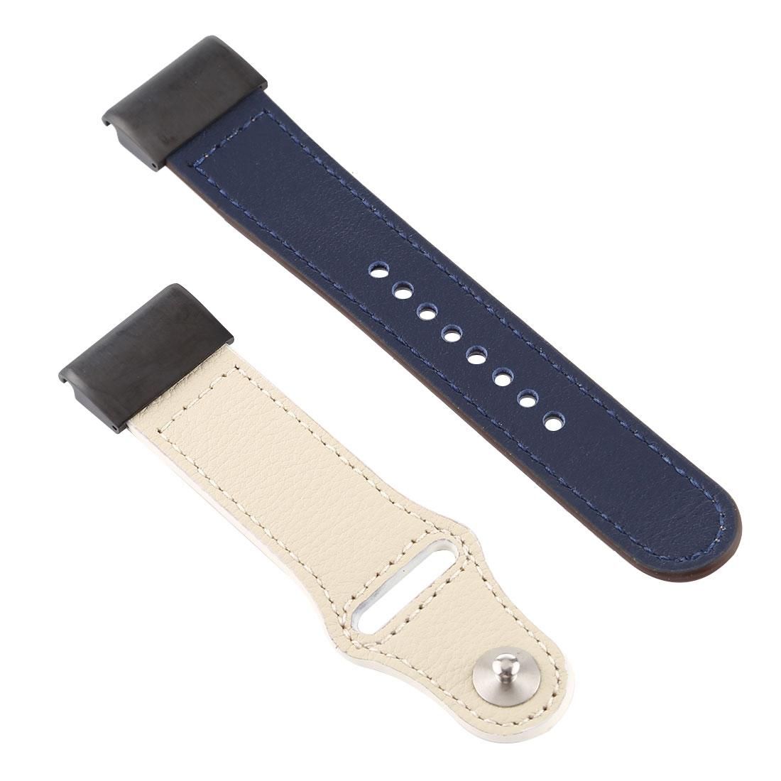 For Garmin Fenix 5X Color-blocking Leather Watchband (Blue)
