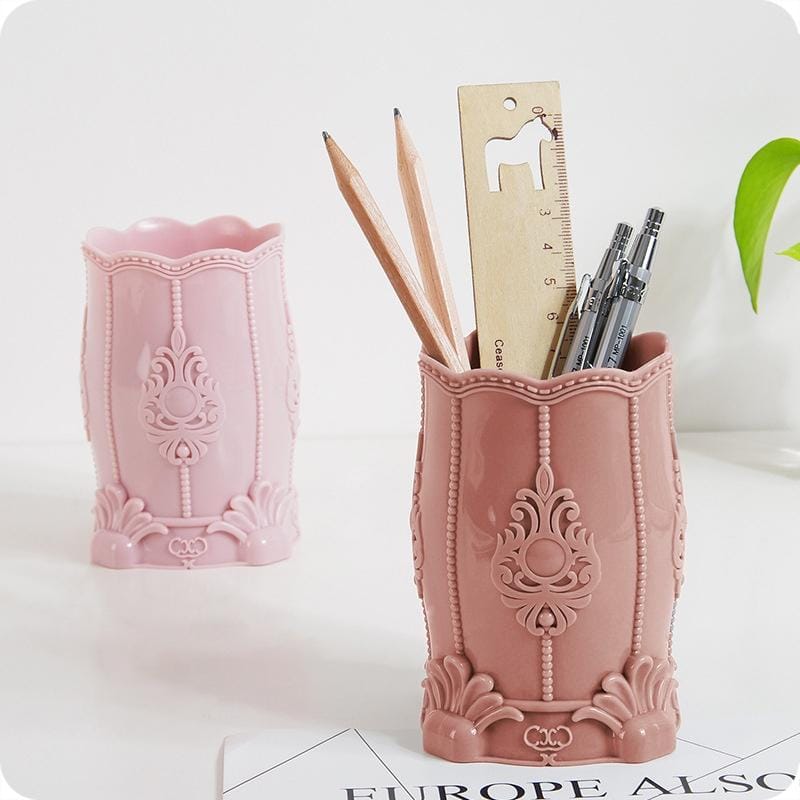 3 PCS Multi-purpose Pen Holder Storage Box Office Cosmetic Home Solid Desk Plastic Organizer (Pink)
