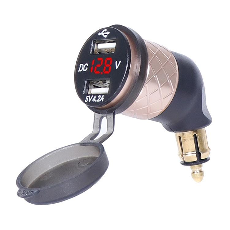German EU Plug Special Motorcycle Elbow Charger Dual USB Voltmeter 4.2A Charger, Shell Color:Gold (Blue Light)