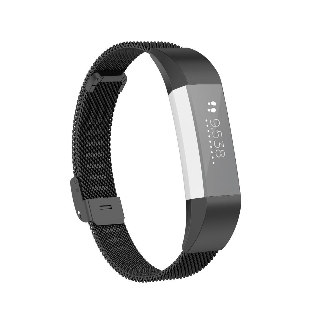 For Fitbit Alta / Alta HR / ACE Watch Button Mesh Metal Replacement Strap Watchband, Size:L (Black)