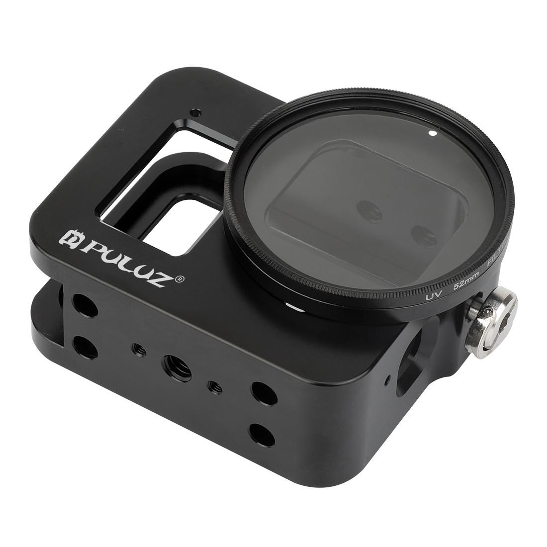 PULUZ Housing Shell CNC Aluminum Alloy Protective Cage with Insurance Frame & 52mm UV Lens for GoPro HERO8 Black (Black)