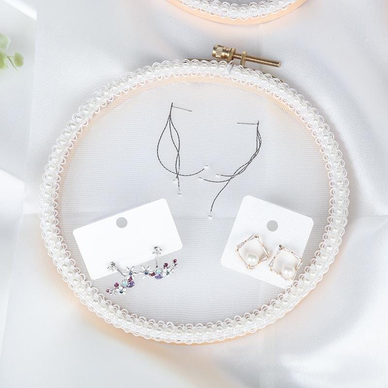 Round Embroidery Shed Lace Pad Jewelry Rack Earrings Storage Display Stand, Light Yarn Pearl Version, Size: L (Wood)