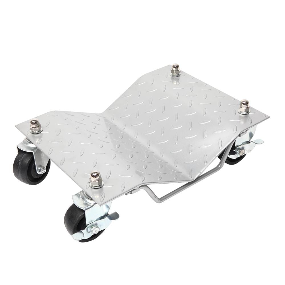 4 PCS V-shaped Non-slip Diamond Car Wheel Dolly with 3 inch Casters & Brakes, Bearable Weight: 1000lbs (Silver)