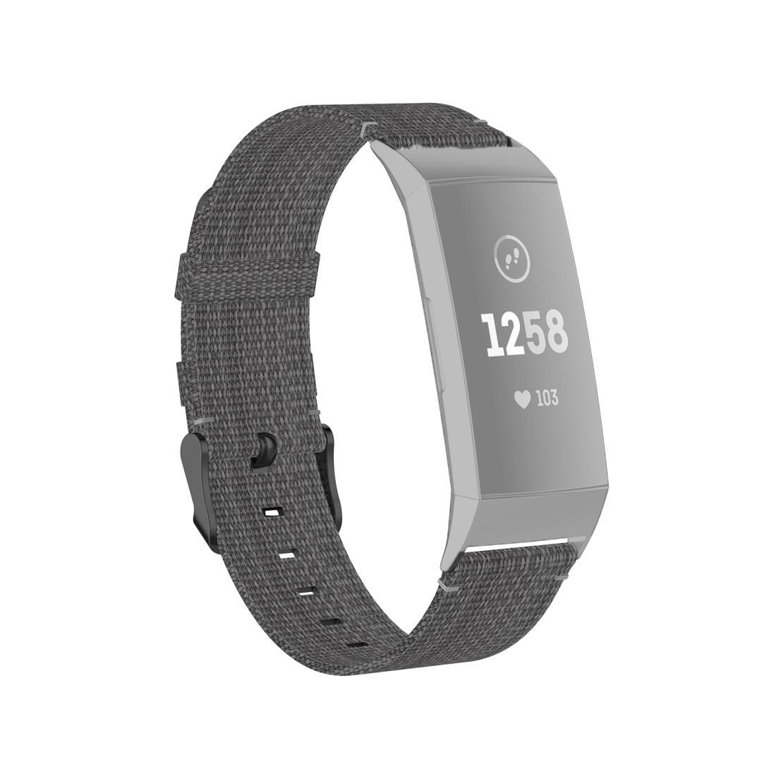 For Fitbit Charge 4 / Charge 3 / Charge 3 SE Stainless Steel Head Grain Nylon Denim Replacement Strap Watchband (Dark Gray)