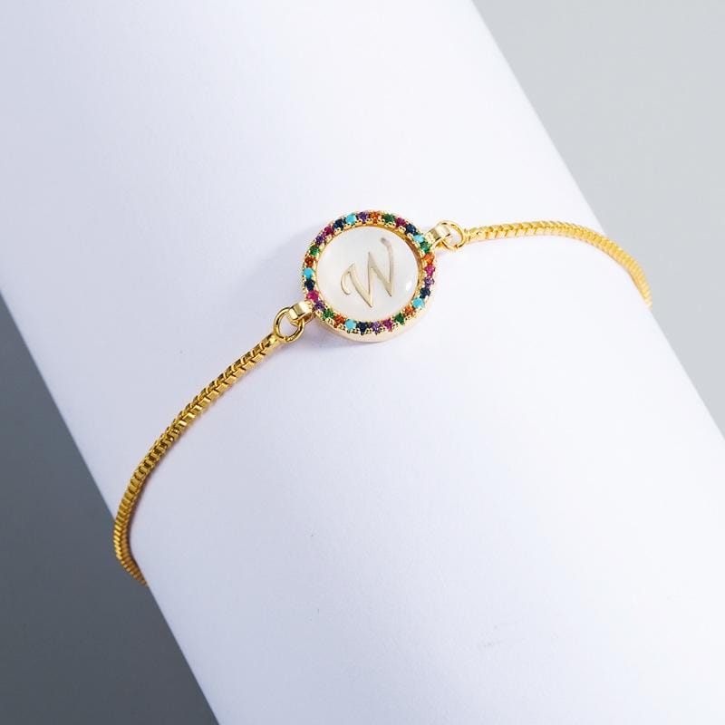 English Letter Bracelet Couple Girlfriends DIY Bracelet Men Women Micro Inlaid Zircon Rainbow Bracelet (W)