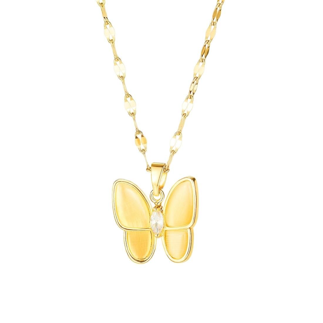 OPK 1685 Diamond Pendant Titanium Steel Butterfly Necklace Clavicle Chain with Jewelry (Gold)