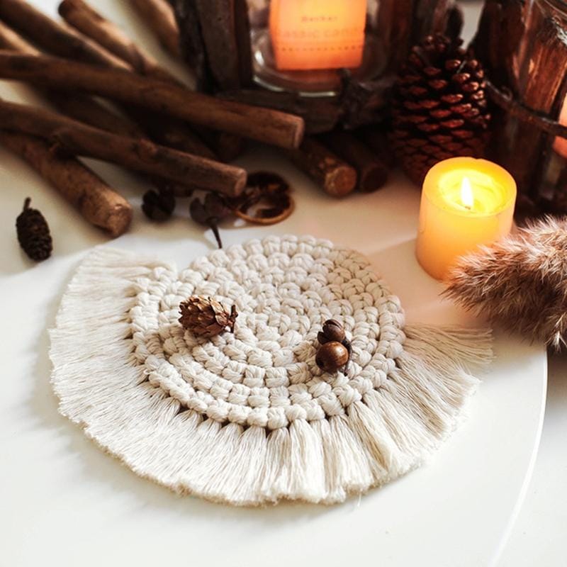 Hand-woven Cotton Linen Semicircle Placemat Simple Coaster Thickening Insulation Pads, Size:14cm