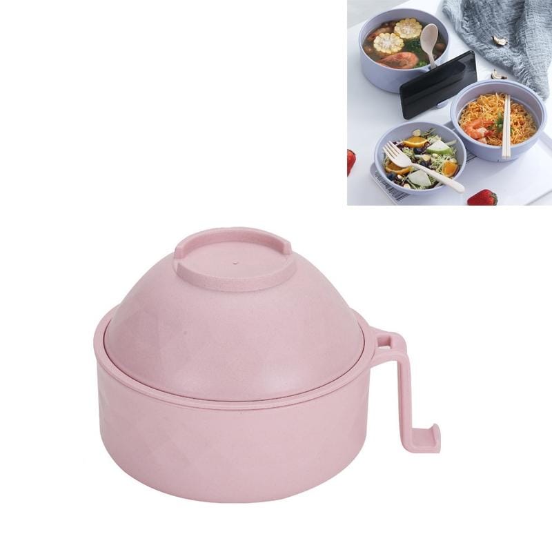 6 in 1 Student Instant Noodle Bowl Bamboo Fiber Canteen Cutlery Set (Pink)