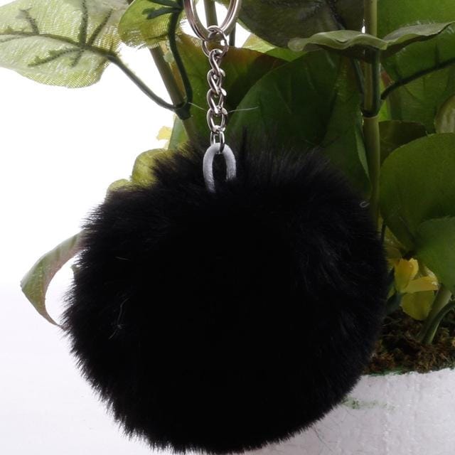 Simple Key Chain Fur Ball Pompon Keychain Pompom Artificial Rabbit Fur Animal Keychains for Woman Car Bag Key Rings (black)