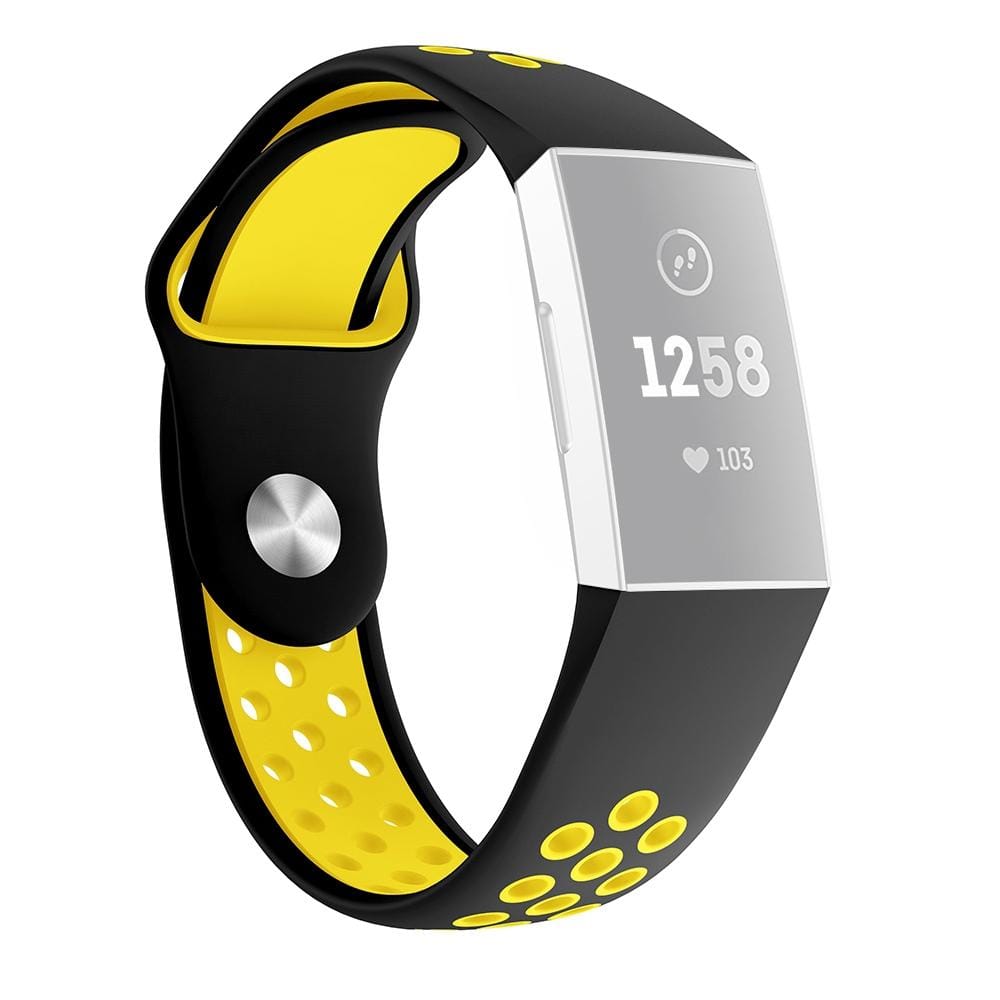 Two-color Round Hole Silicone Wrist Strap Watch Band for Fitbit Charge 3, Wrist Strap Size:145-210mm (Yellow)