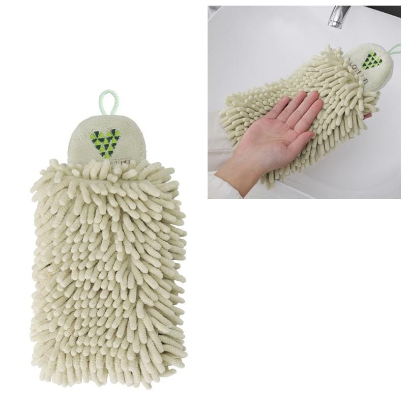 Hand Towel Cartoon Embroidered Quick-drying Hanging Kitchen Towel (Green)