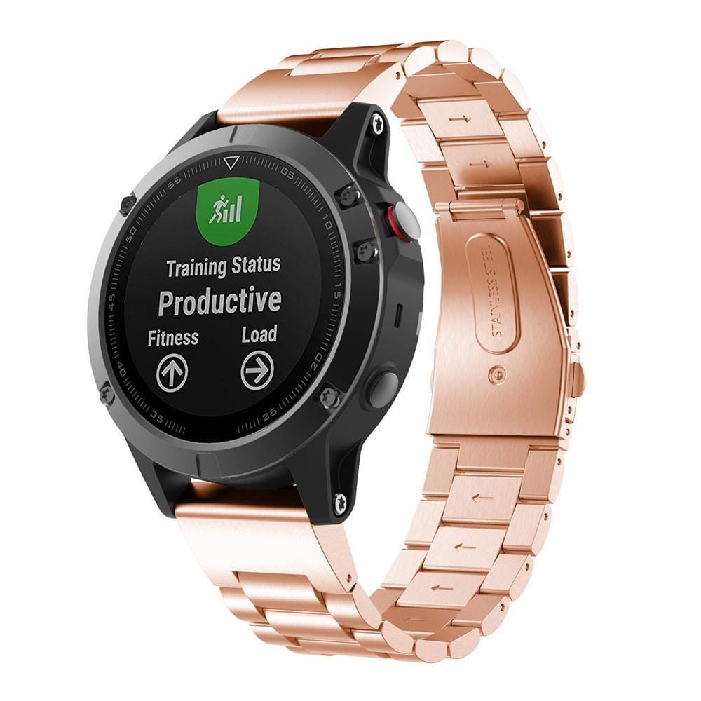 For Garmin Fenix 5 Three-Bead Stainless Steel Metal Watchband, Size:22MM (Rose Gold)