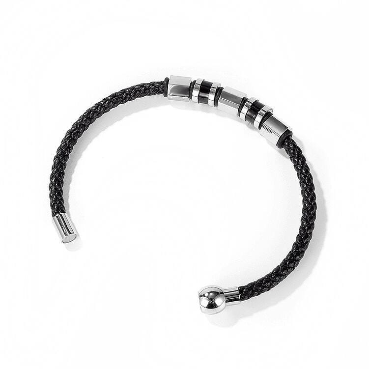 OPK 1399 Braided Leather Rope Bracelet Men Titanium Steel Bracelet, Color:Steel Color