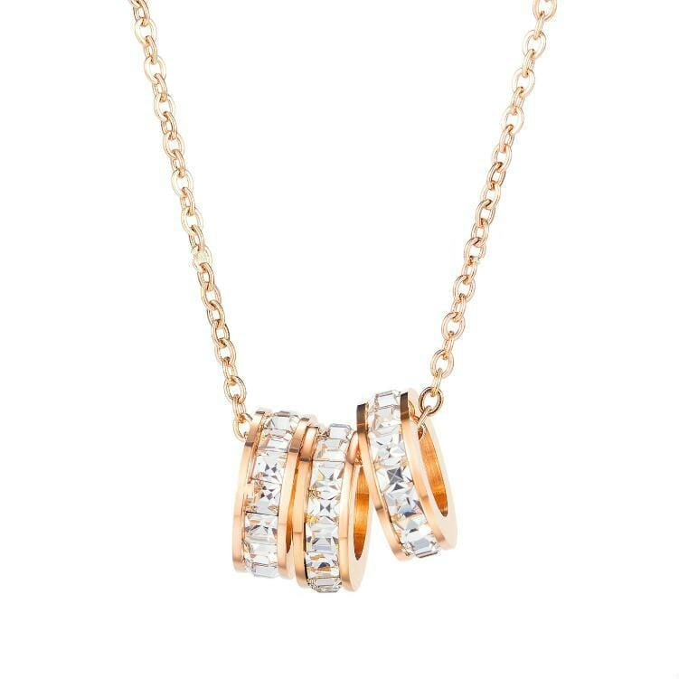 OPK 1671 All-match Necklace Diamond Three-ring Titanium Steel Pendant Clavicle Chain (Rose Gold)