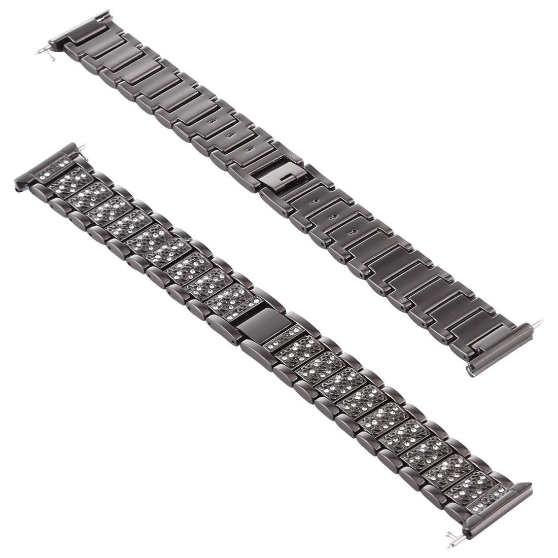 For Fitbit Versa Diamond-studded Stainless Steel Replacement Wrist Strap Watchband (Black)