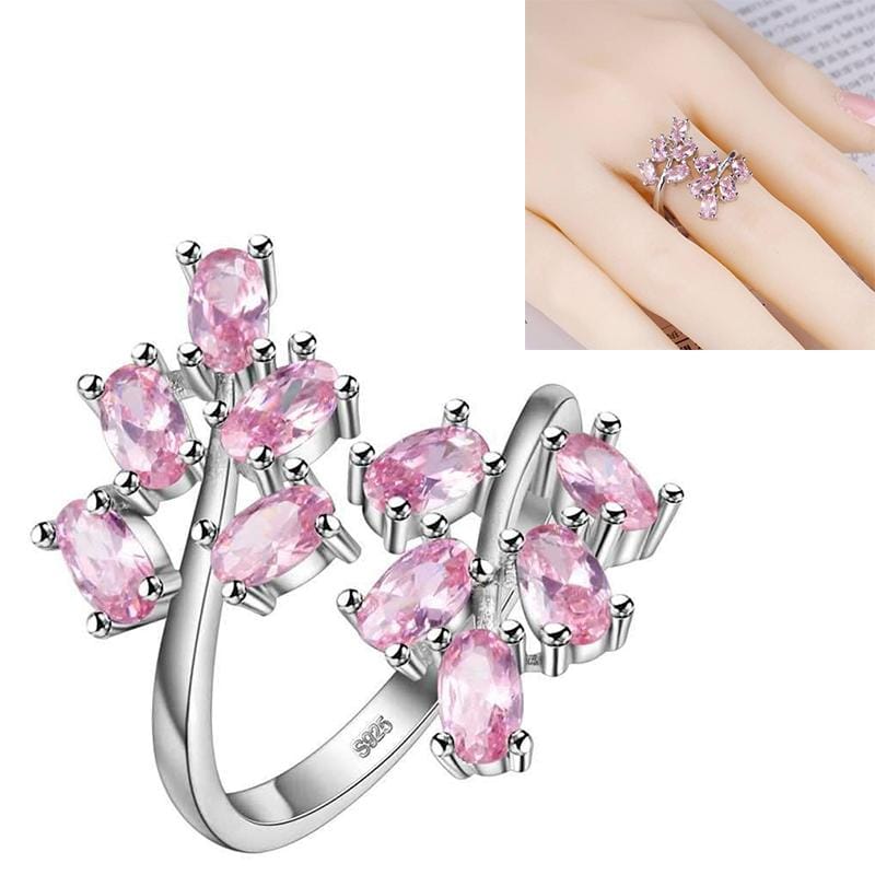 Women Adjustable Tree Leaf Rings Jewelry Ring Gifts (pink)