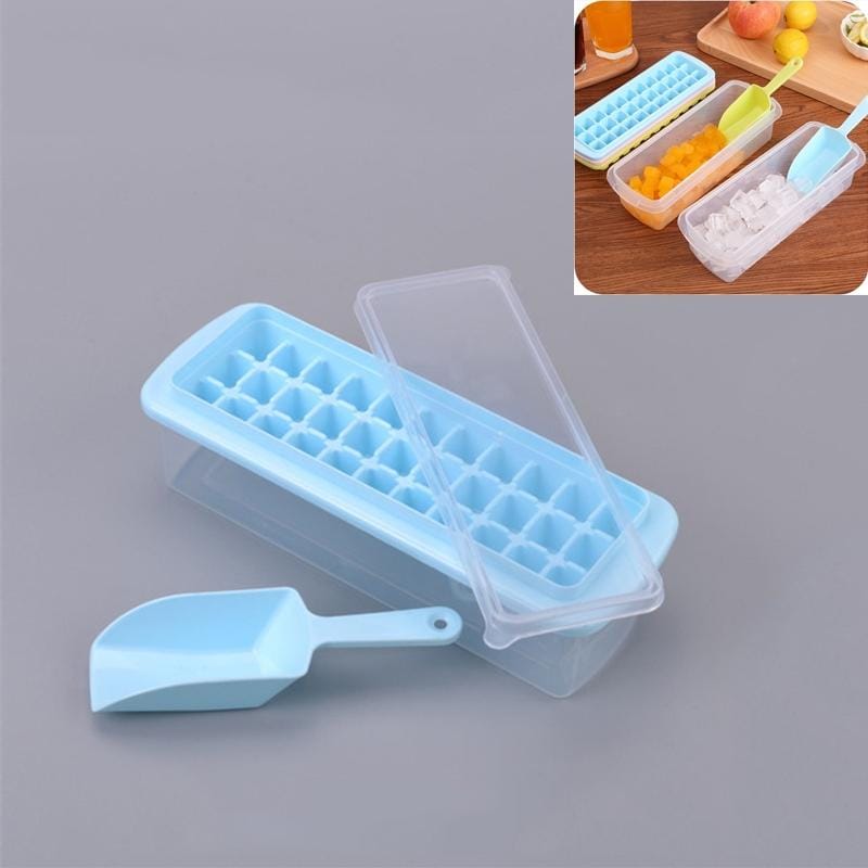 Creative 33 Grid DIY Ice Cube Box Plastic Homemade Ice Cube Mould with Cover & Shovel (Green)