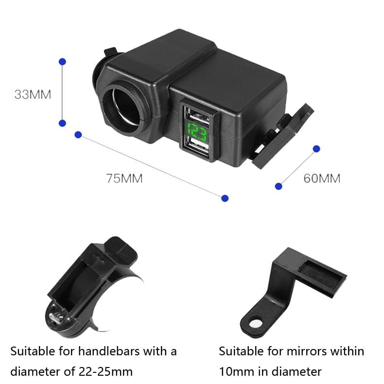 Motorcycle Car Dual USB Mobile Phone Charger With Cigarette Lighter Interface Multi-function Digital Display Car Charger, Style:DYUK Green Light