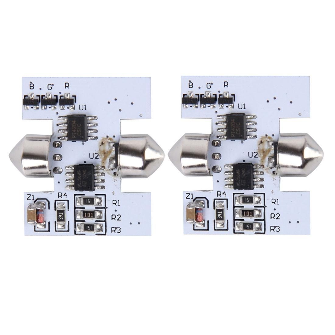 2 PCS Colorful 31MM Bicuspid Remote Control Car Dome Lamp LED Reading Light with 6 LED Lights