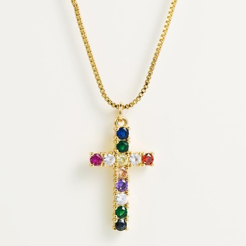 Cross Exquisite Pendant Female Brass Micro-inlaid Colorful Zircon Necklace